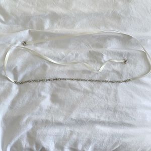 Bridal grown belt. White silk ribbon tie belt with with crystal detailing.